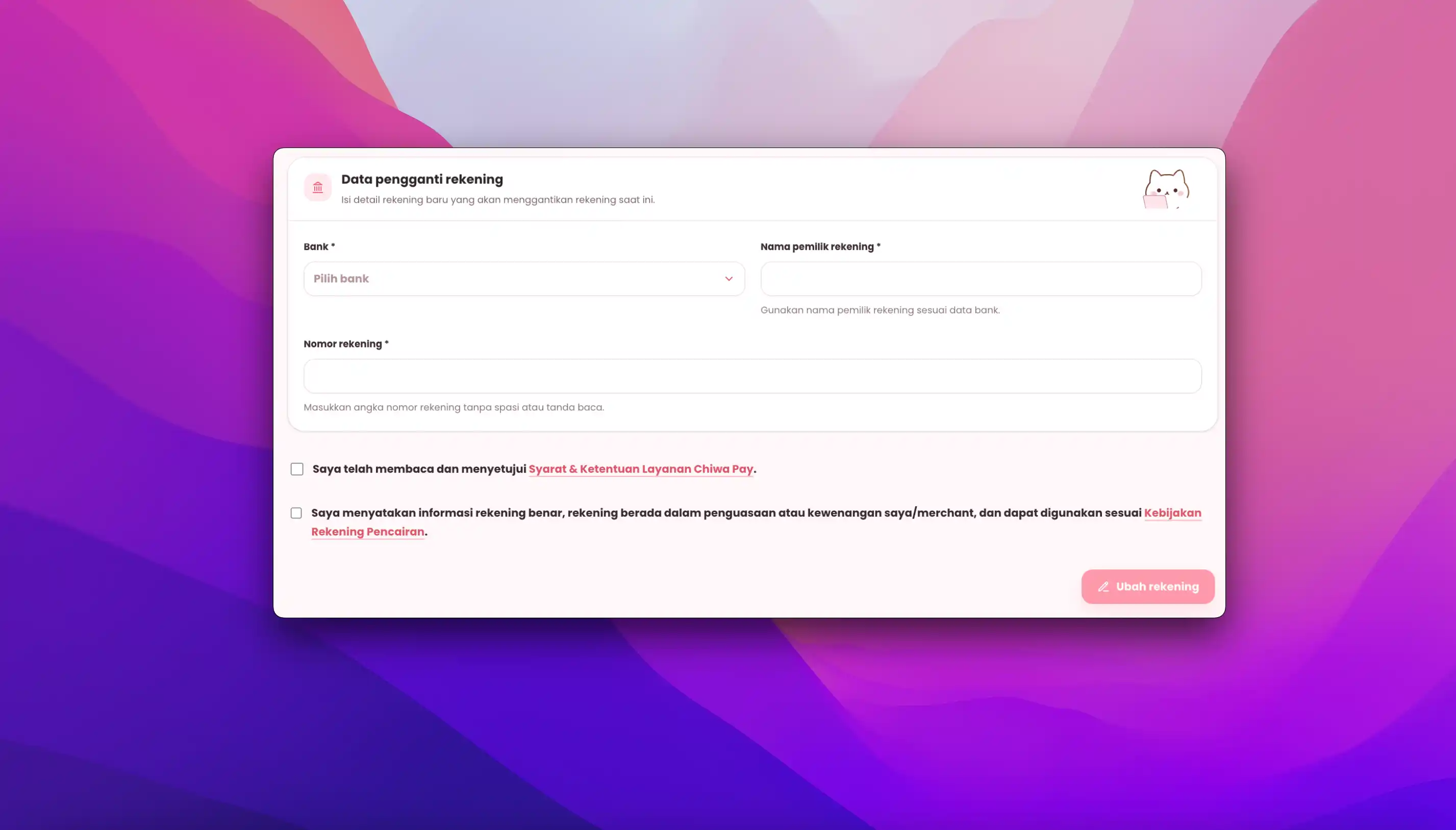 Form Rekening Settlement